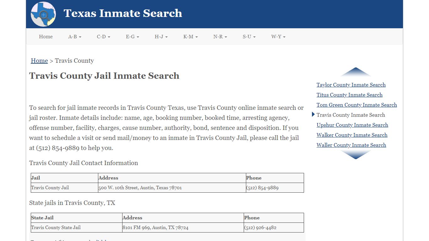 Travis County Jail Inmate Search